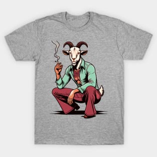 Retro Rebel: 70s Fashion smoking goat in Shades T-Shirt